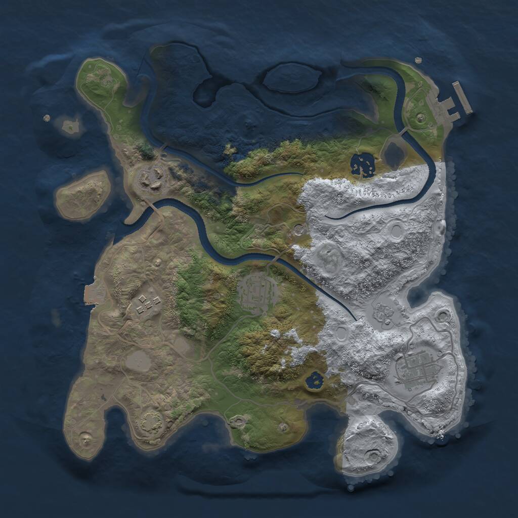 Rust Map: Procedural Map, Size: 3000, Seed: 7443, 10 Monuments