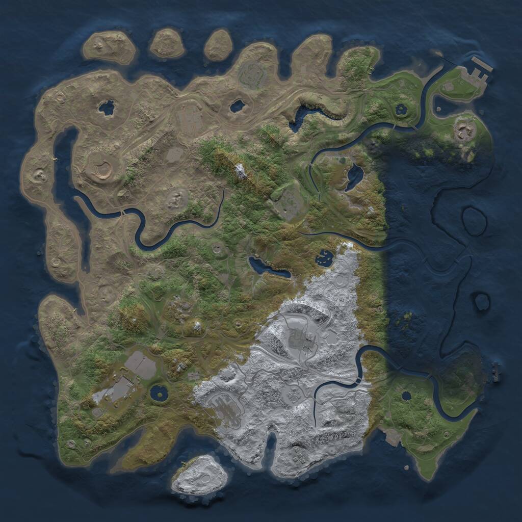 Rust Map: Procedural Map, Size: 4500, Seed: 370047573, 17 Monuments