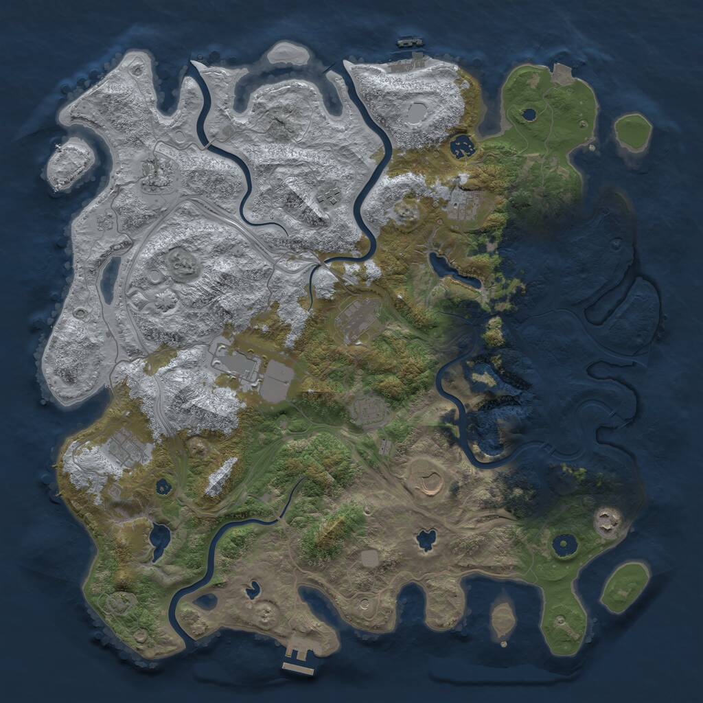 Rust Map: Procedural Map, Size: 4500, Seed: 827486389, 16 Monuments
