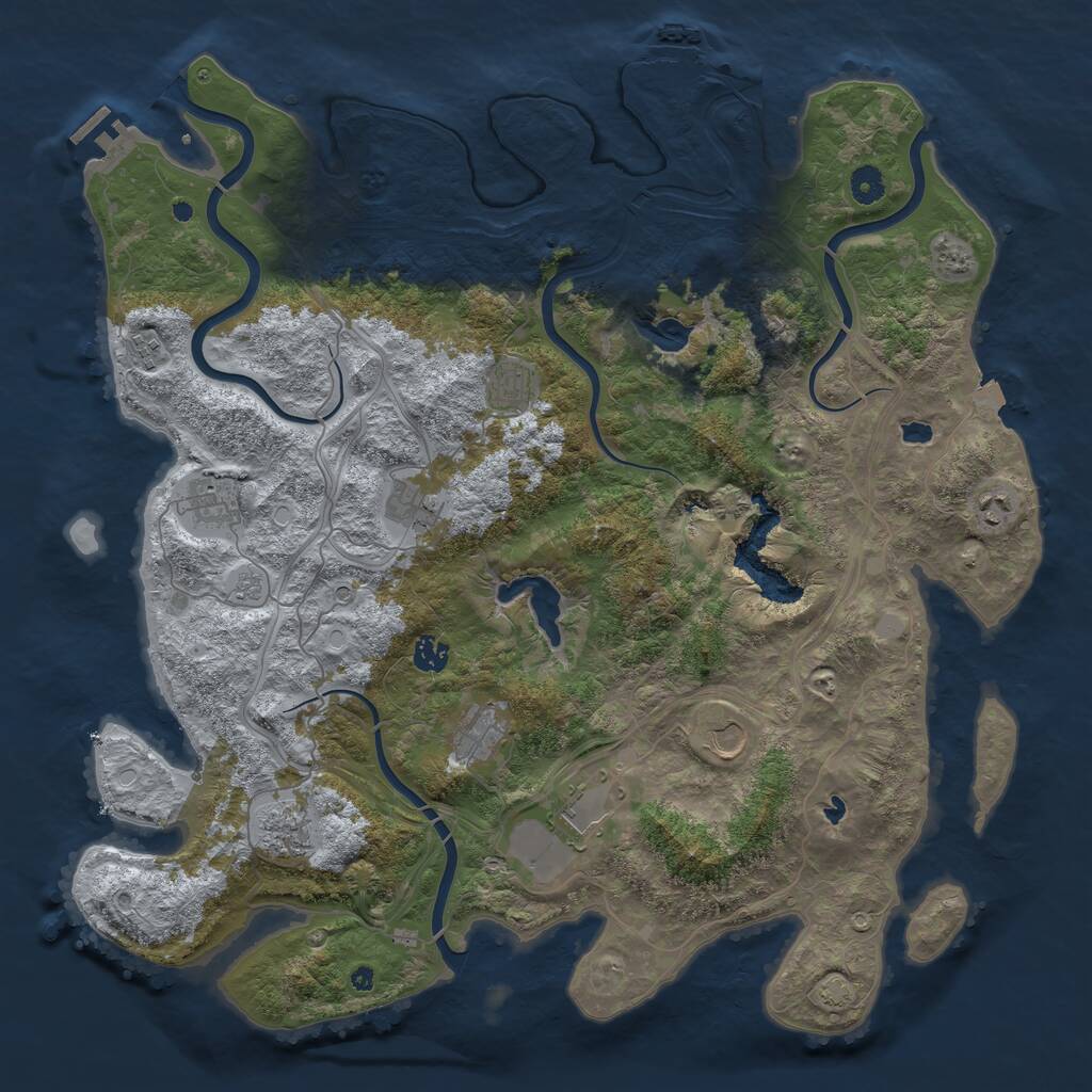 Rust Map: Procedural Map, Size: 4500, Seed: 1080903027, 16 Monuments