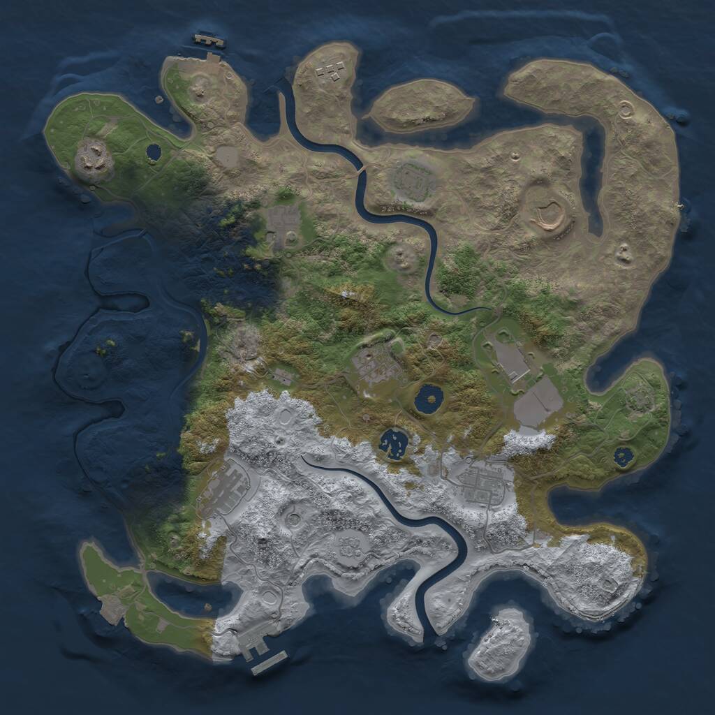Rust Map: Procedural Map, Size: 3750, Seed: 33044, 16 Monuments