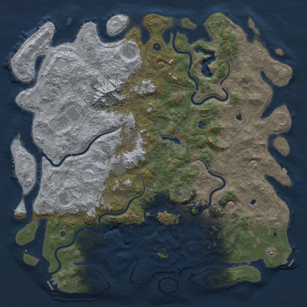 Rust Map: Procedural Map, Size: 6000, Seed: 130425686, 17 Monuments
