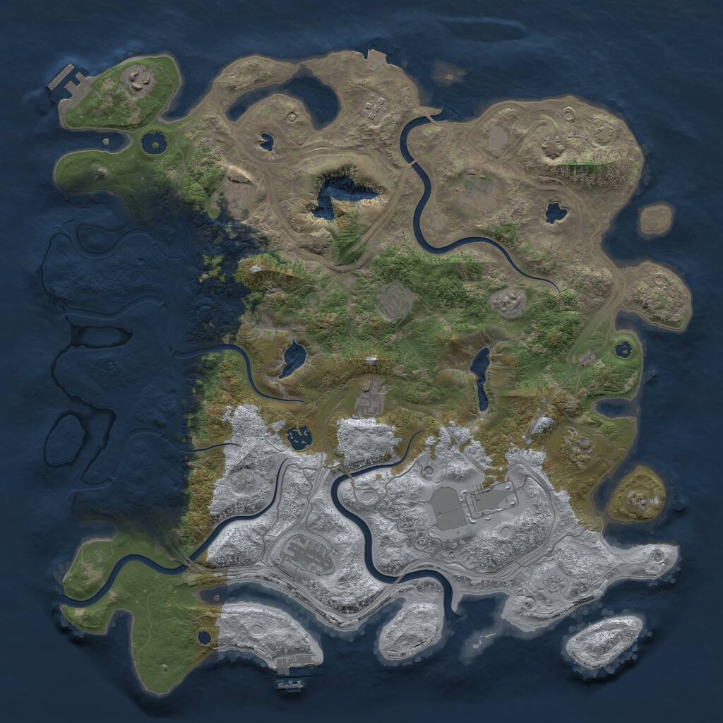 Rust Map: Procedural Map, Size: 4500, Seed: 1999216001, 16 Monuments