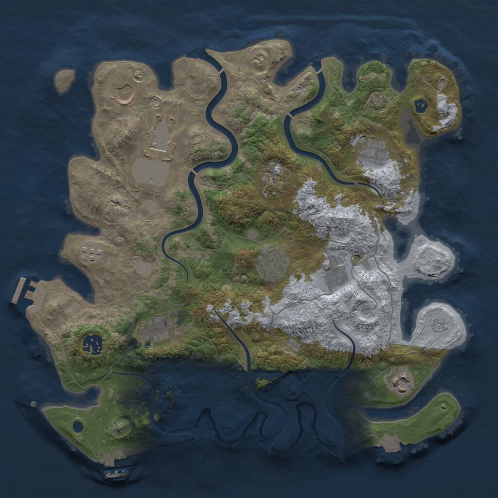 Rust Map: Procedural Map, Size: 3650, Seed: 32209372, 16 Monuments