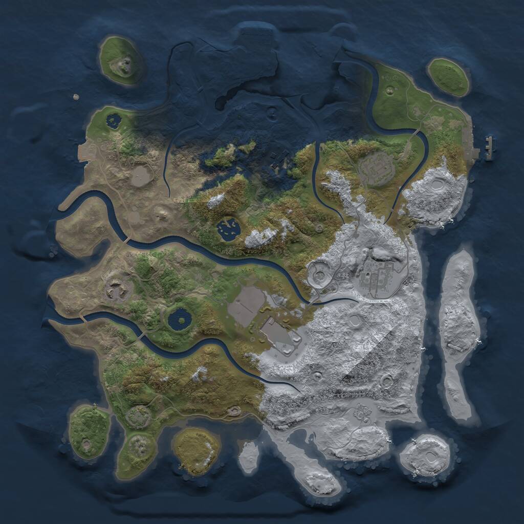 Rust Map: Procedural Map, Size: 3500, Seed: 1079733048, 12 Monuments