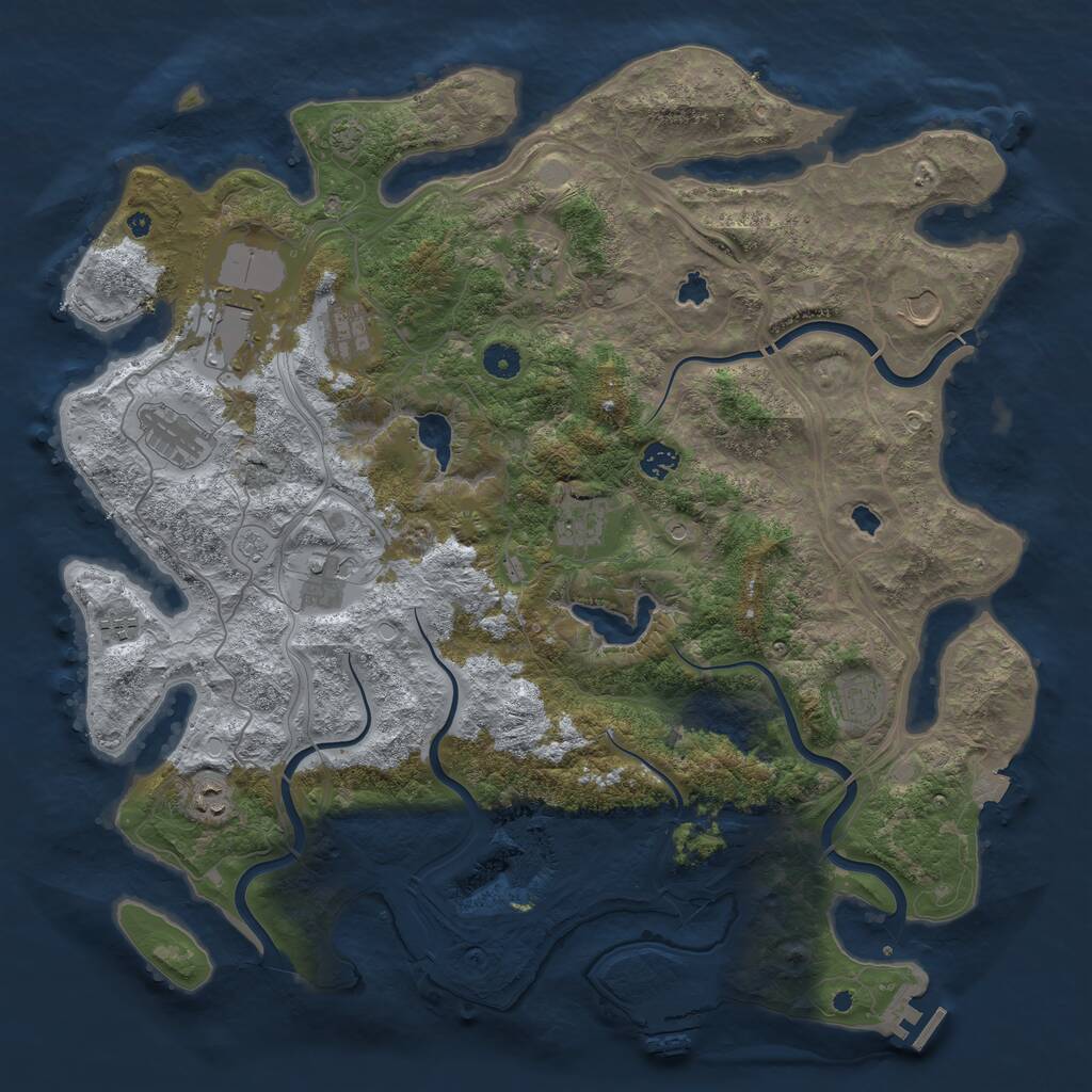 Rust Map: Procedural Map, Size: 4500, Seed: 910727586, 17 Monuments