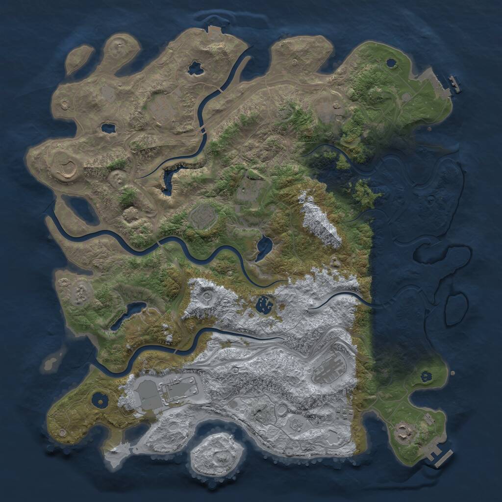 Rust Map: Procedural Map, Size: 4500, Seed: 355343611, 16 Monuments