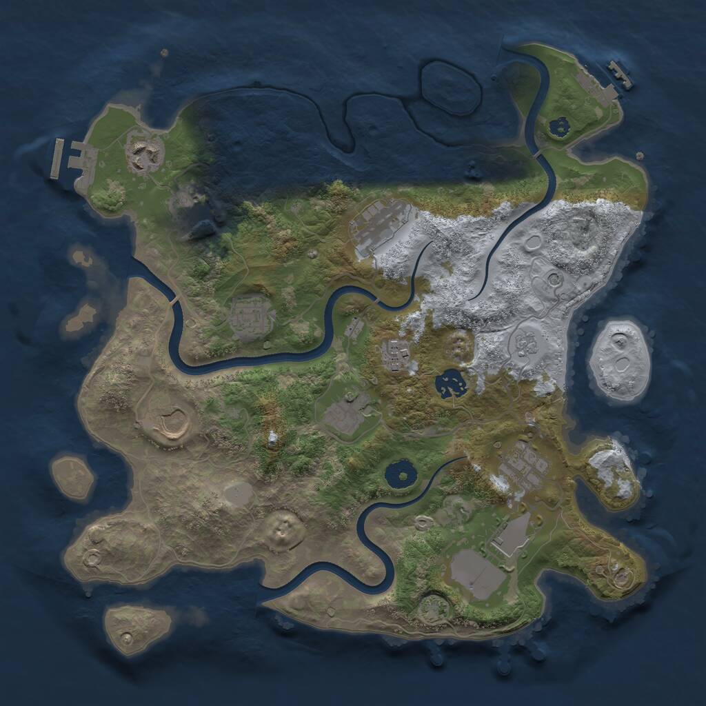 Rust Map: Procedural Map, Size: 3500, Seed: 886425, 16 Monuments