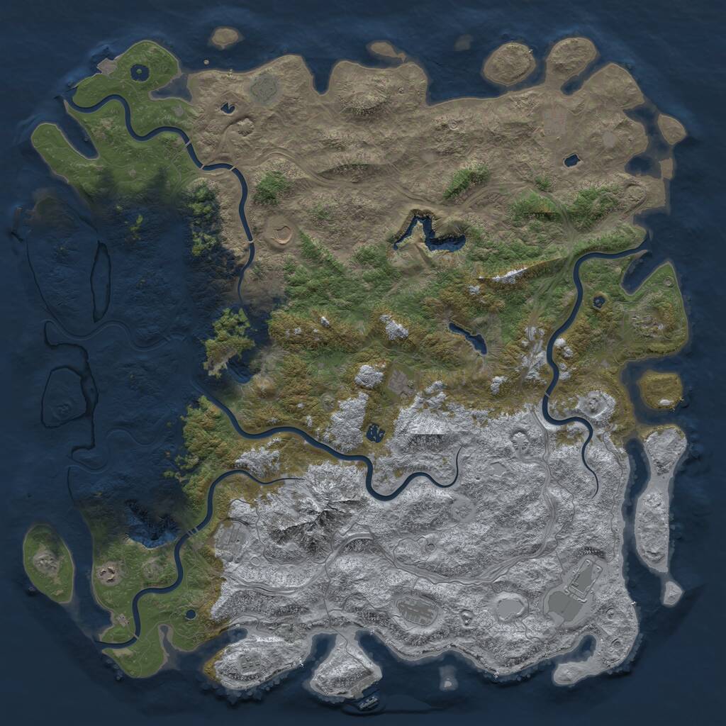 Rust Map: Procedural Map, Size: 6000, Seed: 2011755077, 17 Monuments