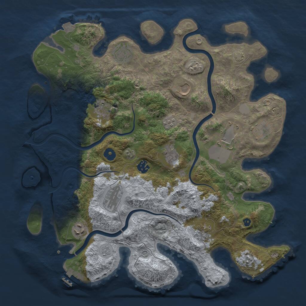 Rust Map: Procedural Map, Size: 3850, Seed: 84321239, 16 Monuments