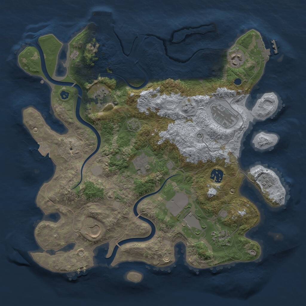 Rust Map: Procedural Map, Size: 3500, Seed: 76933691, 14 Monuments
