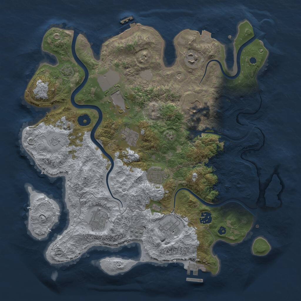 Rust Map: Procedural Map, Size: 3650, Seed: 1267588203, 15 Monuments
