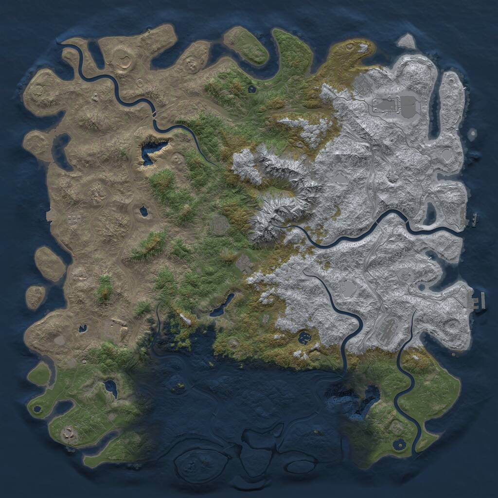 Rust Map: Procedural Map, Size: 6000, Seed: 1066081842, 17 Monuments