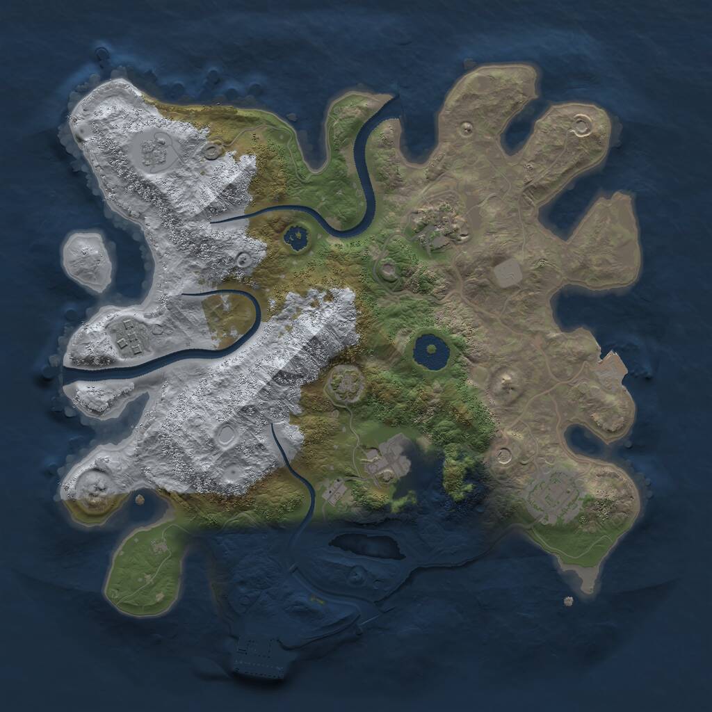 Rust Map: Procedural Map, Size: 3000, Seed: 2130924681, 9 Monuments