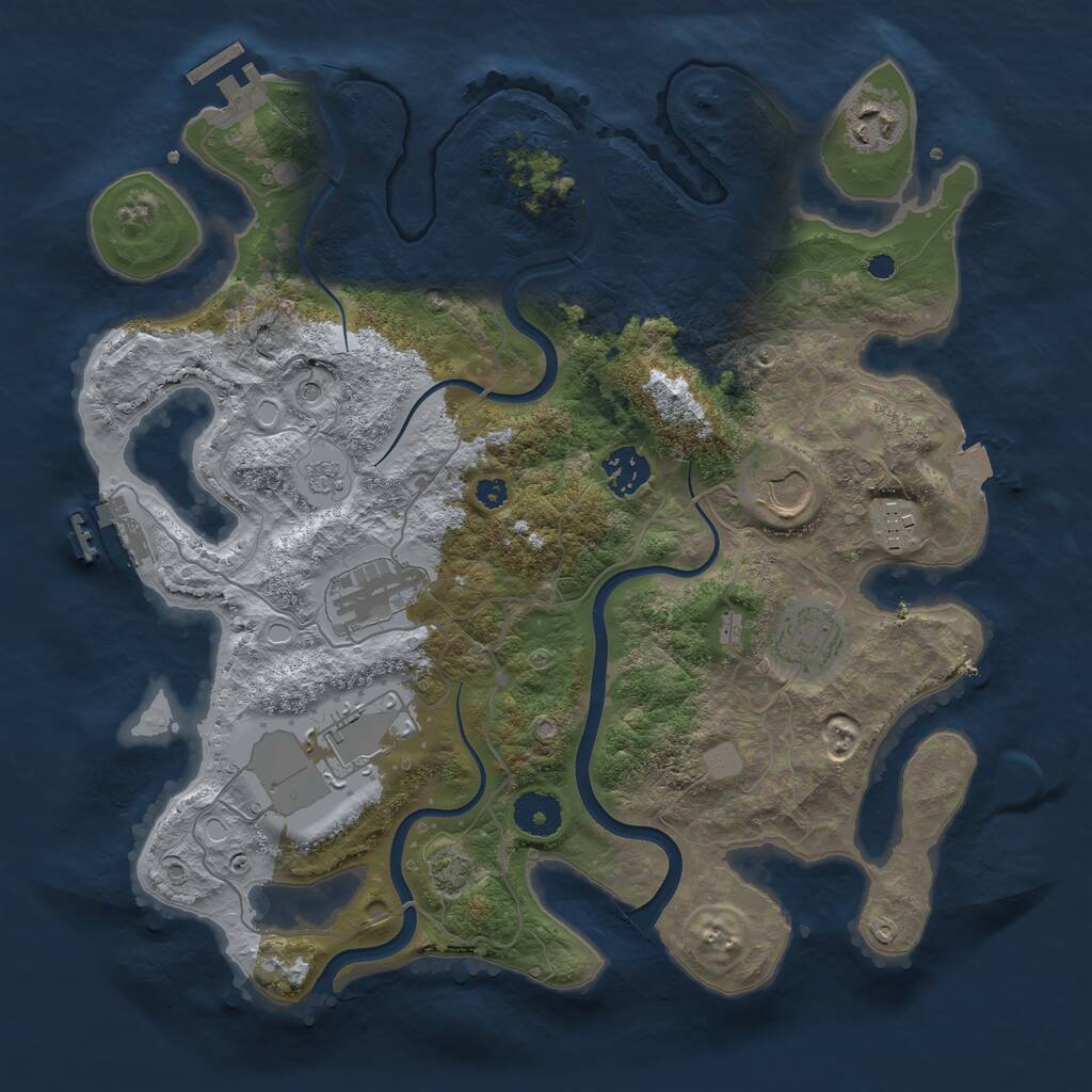 Rust Map: Procedural Map, Size: 3500, Seed: 878244678, 13 Monuments
