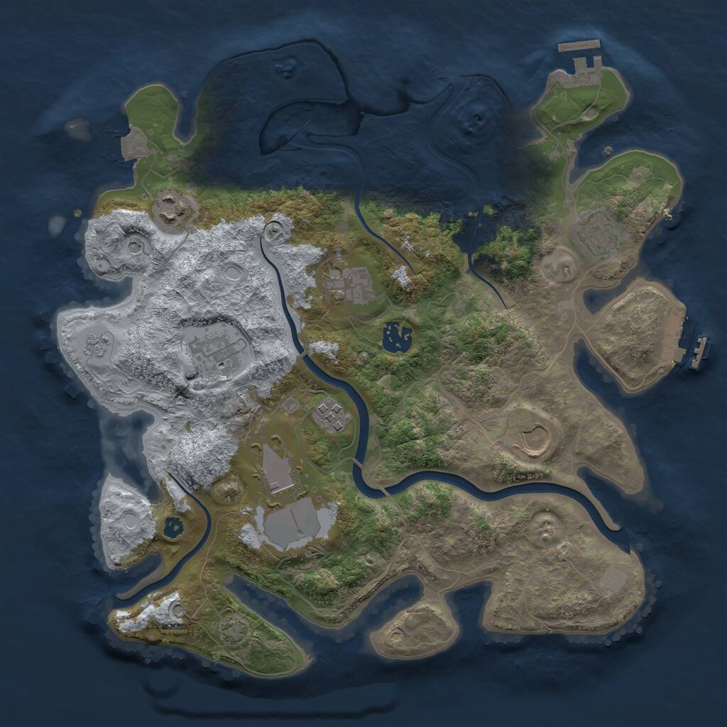 Rust Map: Procedural Map, Size: 3500, Seed: 1708133408, 14 Monuments