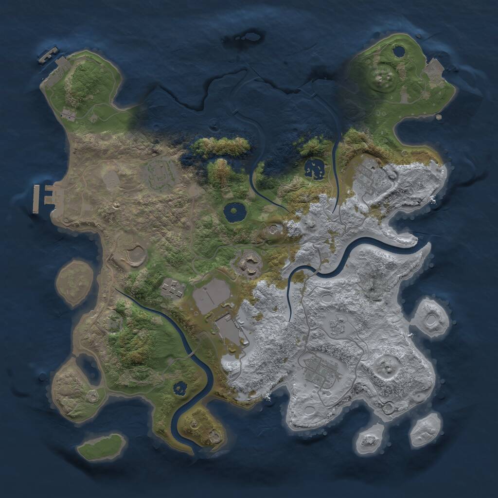 Rust Map: Procedural Map, Size: 3500, Seed: 1723114239, 14 Monuments