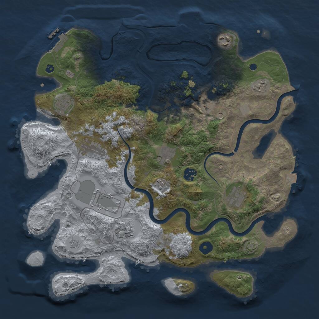 Rust Map: Procedural Map, Size: 3750, Seed: 3334, 16 Monuments