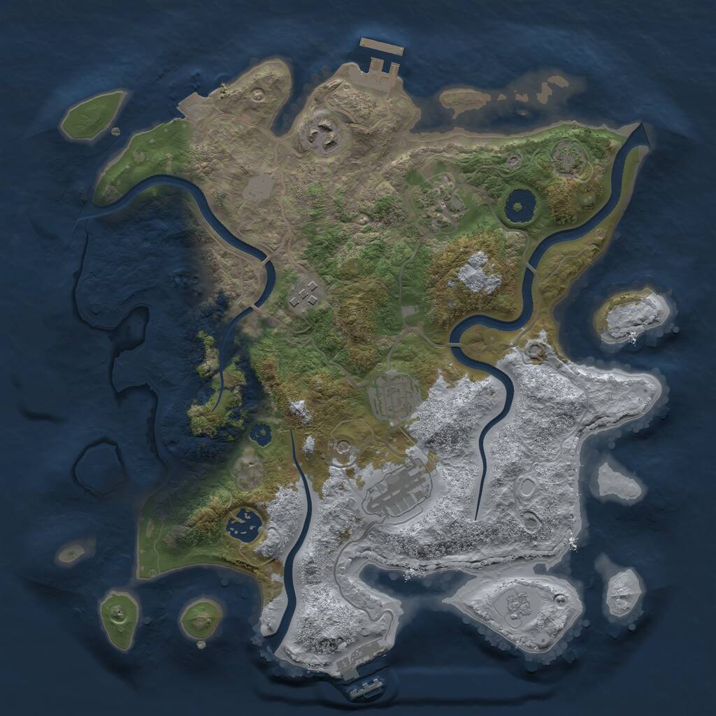 Rust Map: Procedural Map, Size: 3300, Seed: 1340833489, 12 Monuments