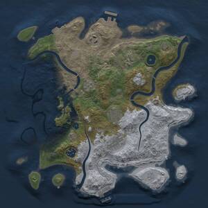 Thumbnail Rust Map: Procedural Map, Size: 3300, Seed: 1340833489, 12 Monuments