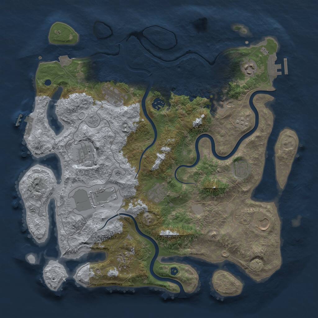 Rust Map: Procedural Map, Size: 3950, Seed: 65051, 17 Monuments