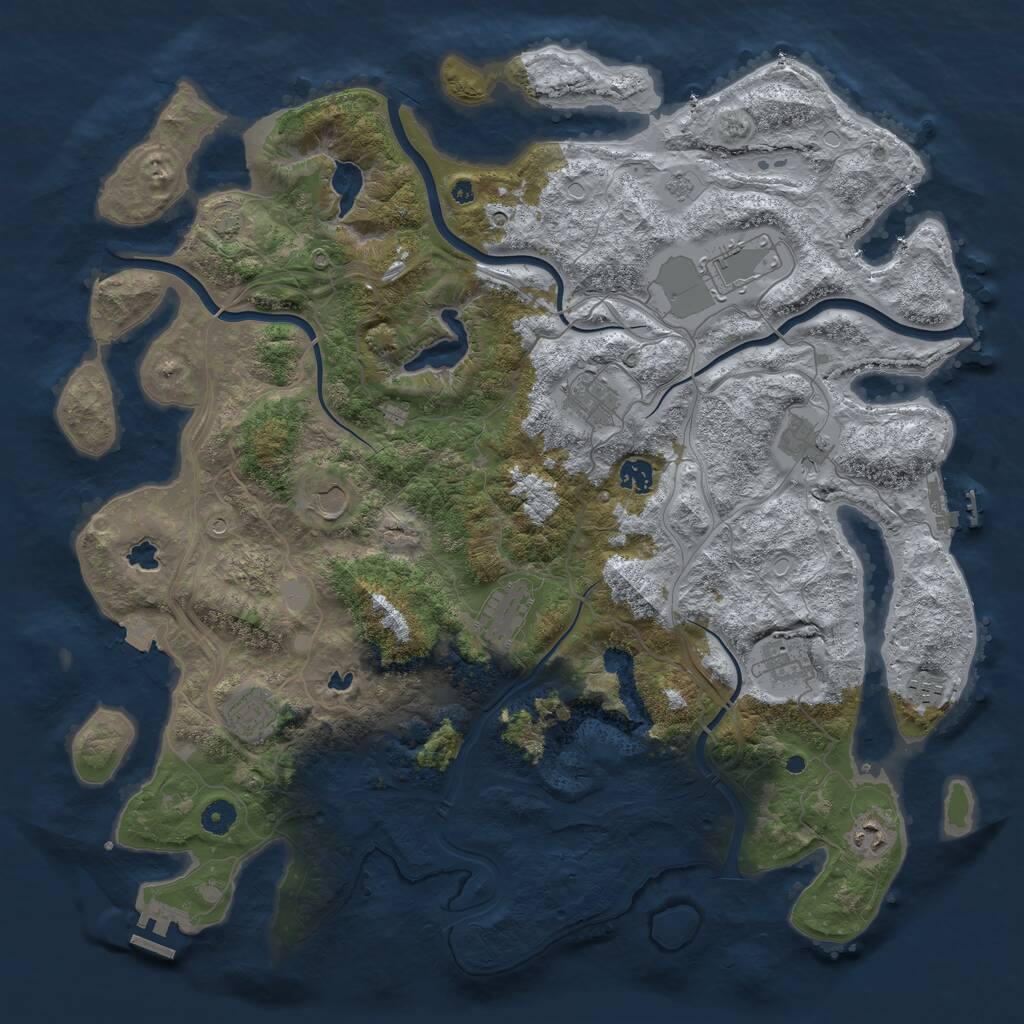 Rust Map: Procedural Map, Size: 4500, Seed: 1225502895, 16 Monuments