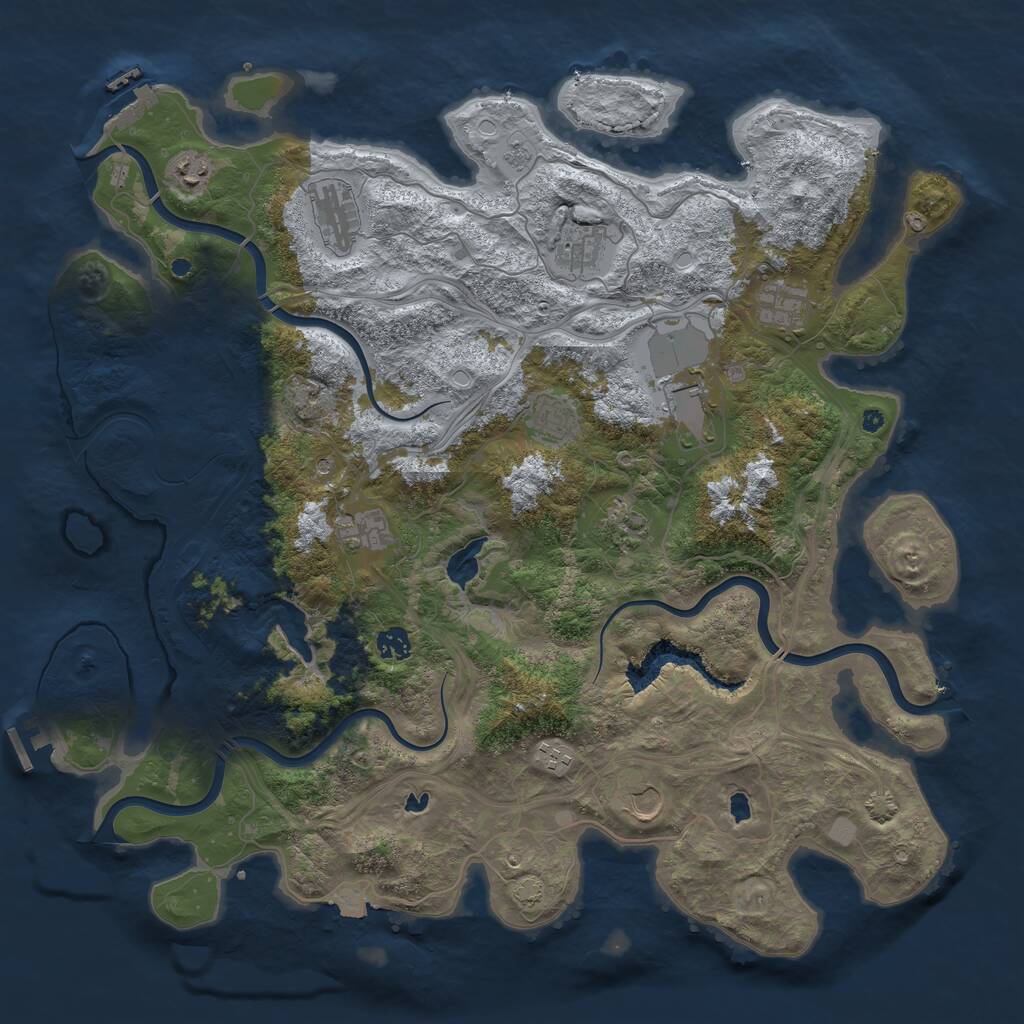 Rust Map: Procedural Map, Size: 4500, Seed: 724951386, 17 Monuments