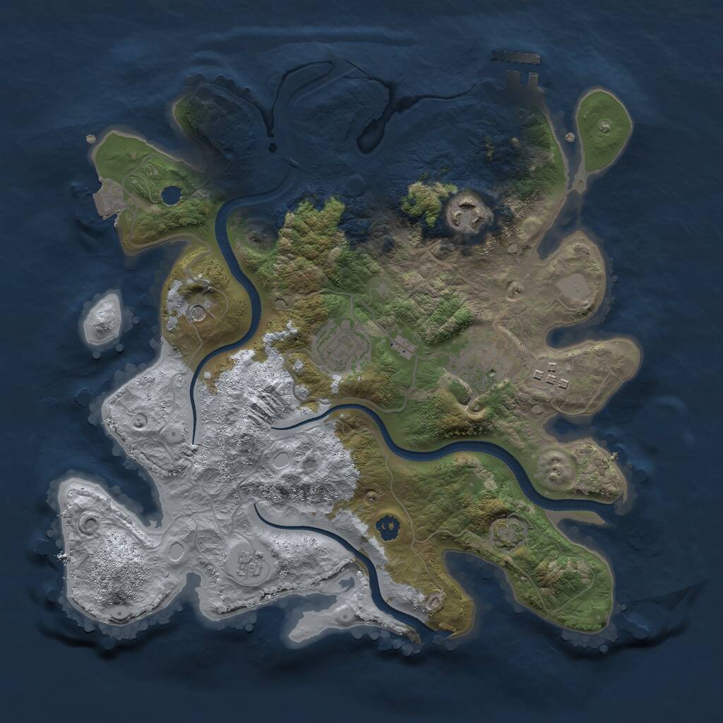 Rust Map: Procedural Map, Size: 3000, Seed: 345677654, 9 Monuments