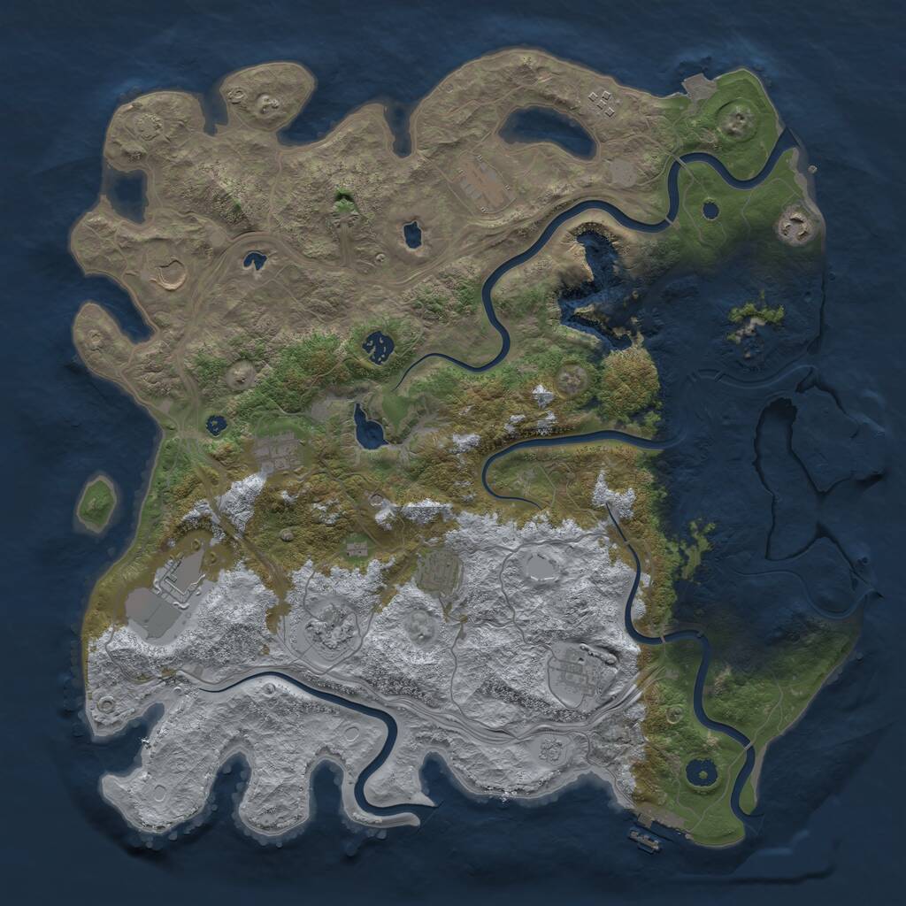 Rust Map: Procedural Map, Size: 4500, Seed: 1140286289, 16 Monuments