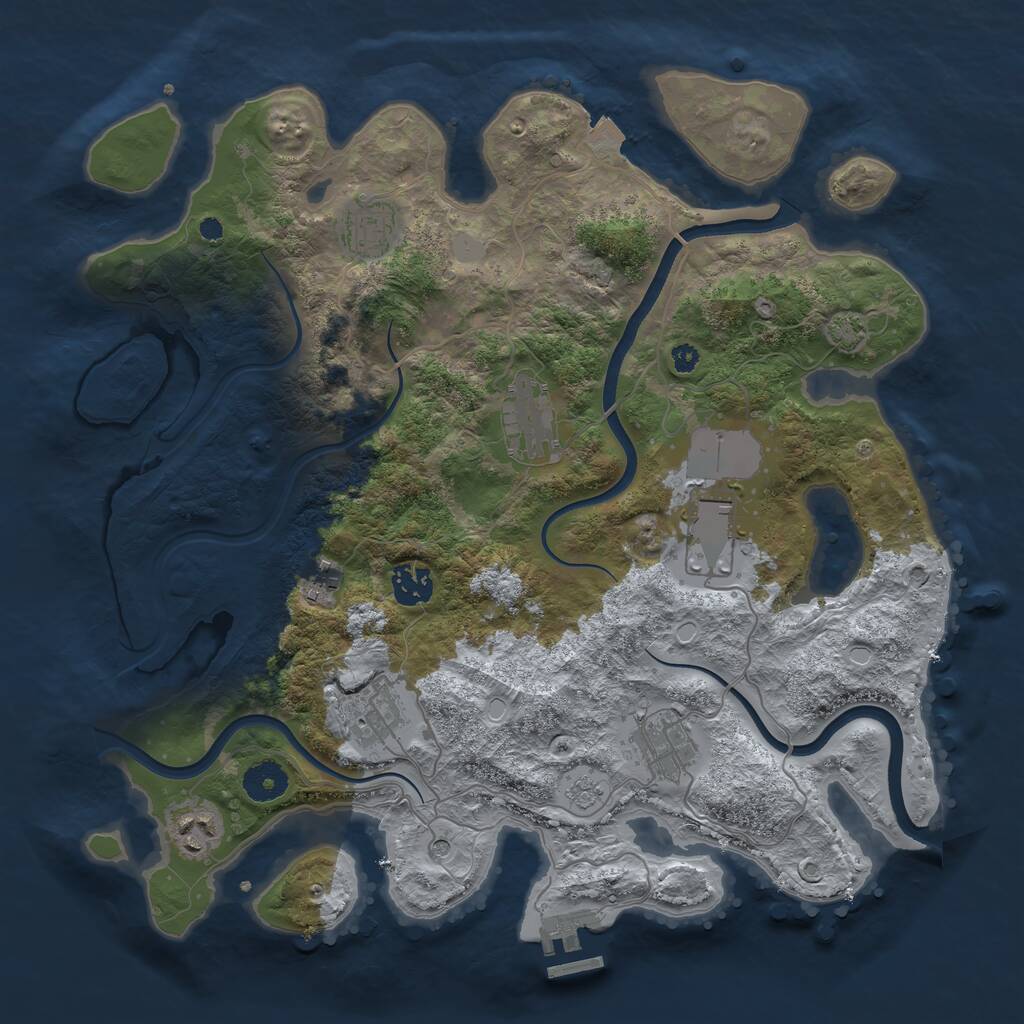 Rust Map: Procedural Map, Size: 3650, Seed: 878940667, 13 Monuments