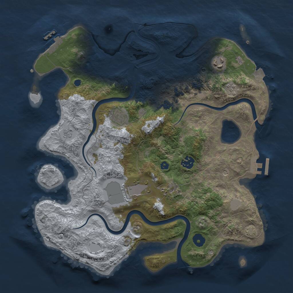 Rust Map: Procedural Map, Size: 3500, Seed: 1370440028, 12 Monuments