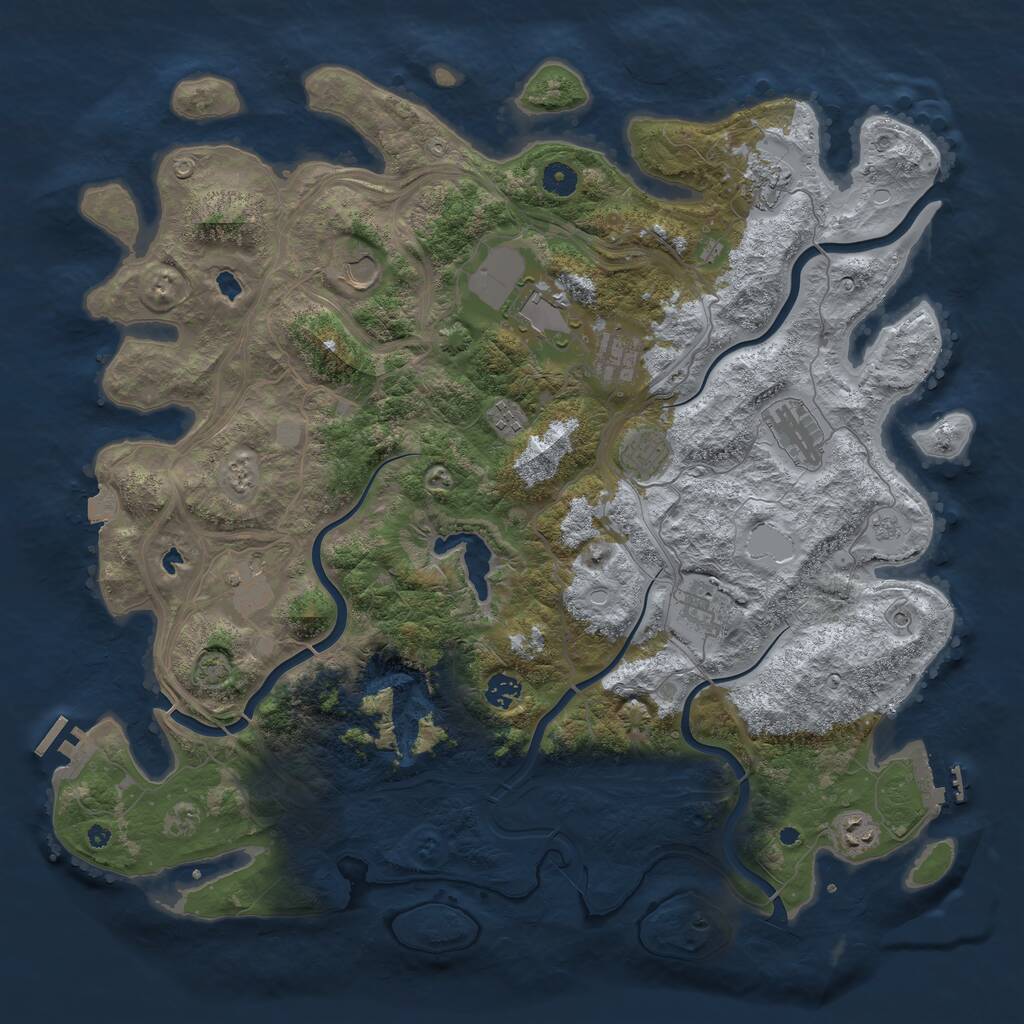 Rust Map: Procedural Map, Size: 4500, Seed: 43650501, 17 Monuments