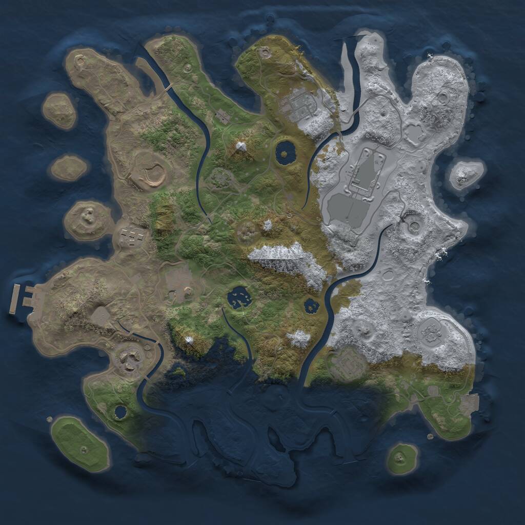 Rust Map: Procedural Map, Size: 3500, Seed: 1701723975, 13 Monuments