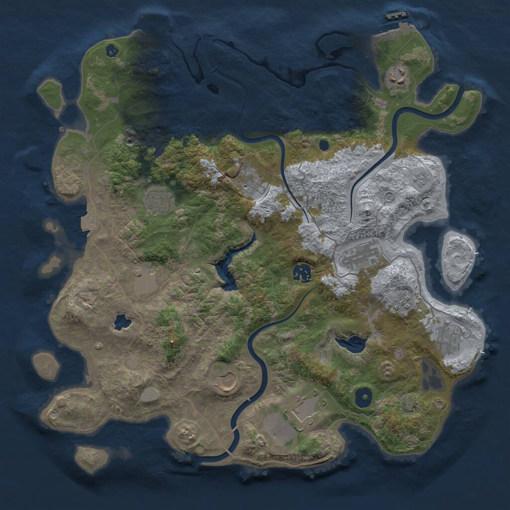 Rust Map: Procedural Map, Size: 4000, Seed: 886425, 16 Monuments