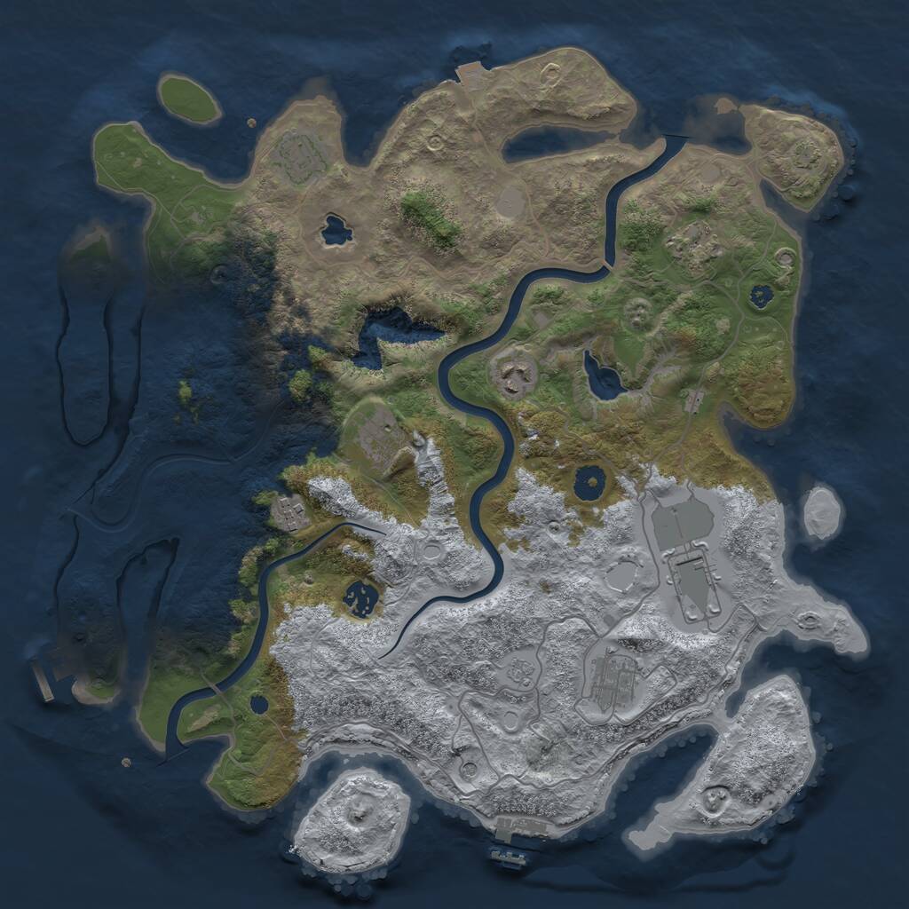Rust Map: Procedural Map, Size: 4000, Seed: 12349876, 14 Monuments