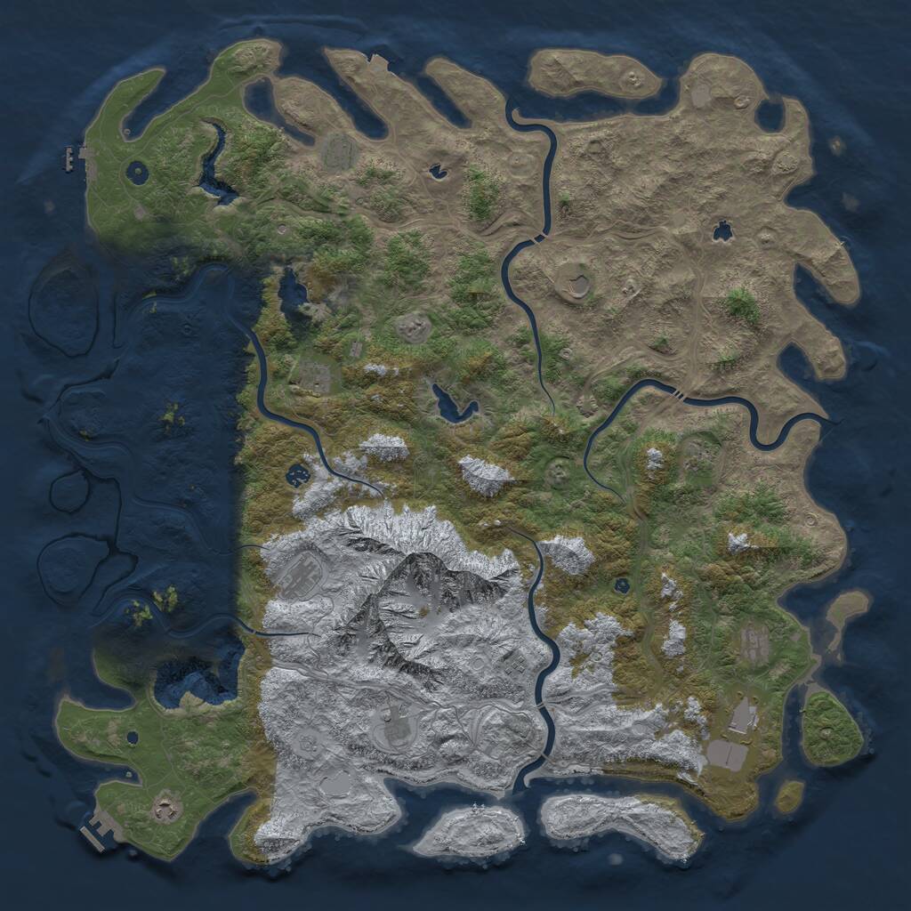 Rust Map: Procedural Map, Size: 6000, Seed: 676532774, 17 Monuments