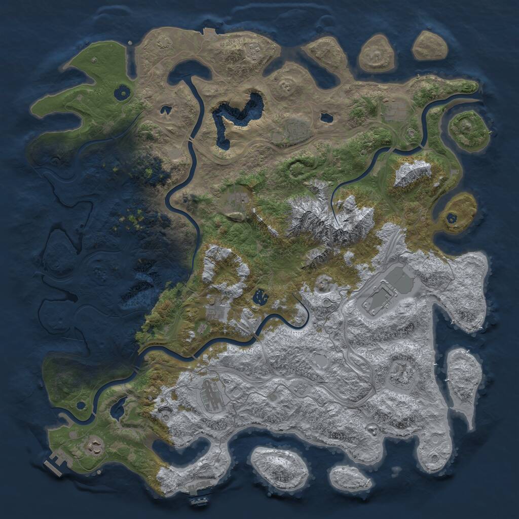Rust Map: Procedural Map, Size: 5000, Seed: 1053888574, 16 Monuments
