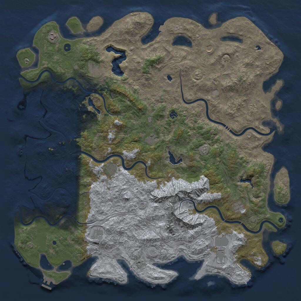 Rust Map: Procedural Map, Size: 6000, Seed: 850651673, 17 Monuments