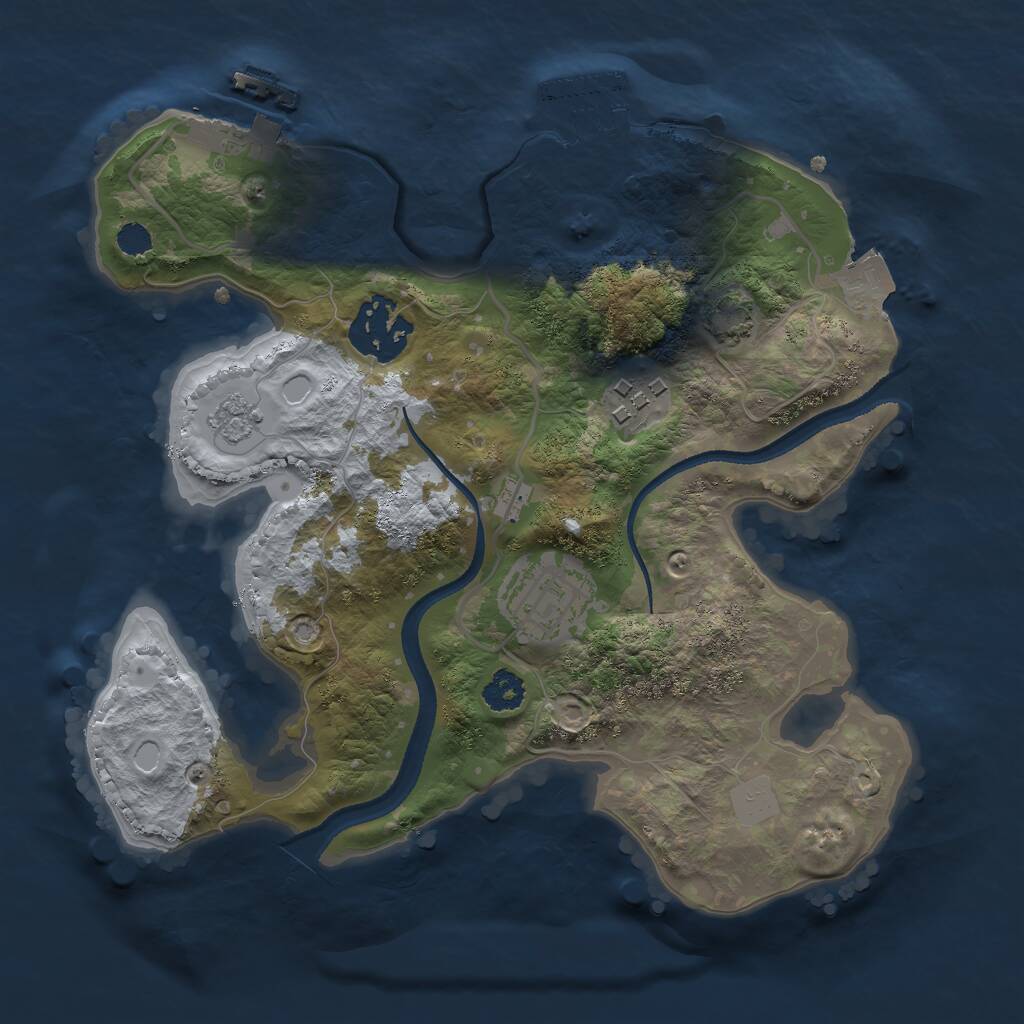 Rust Map: Procedural Map, Size: 2500, Seed: 127493045, 8 Monuments