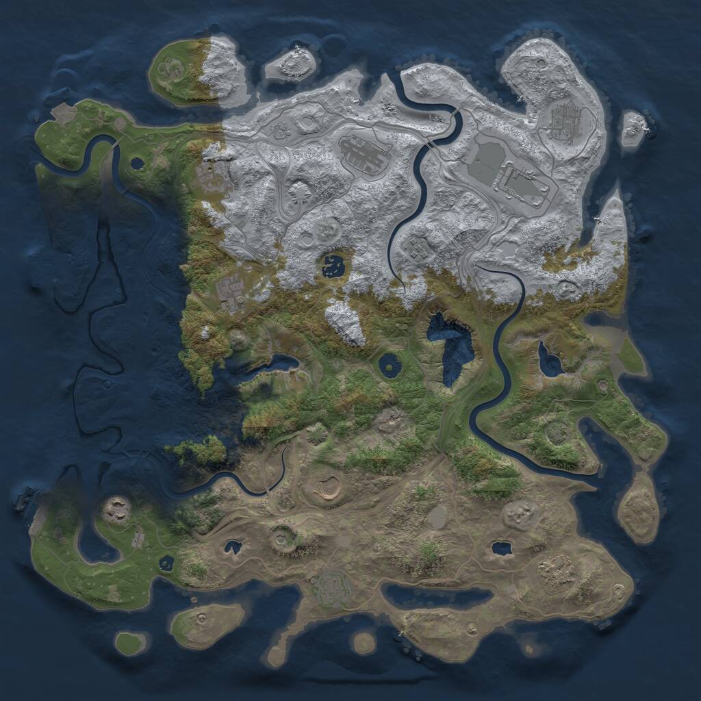Rust Map: Procedural Map, Size: 4500, Seed: 1100542529, 17 Monuments