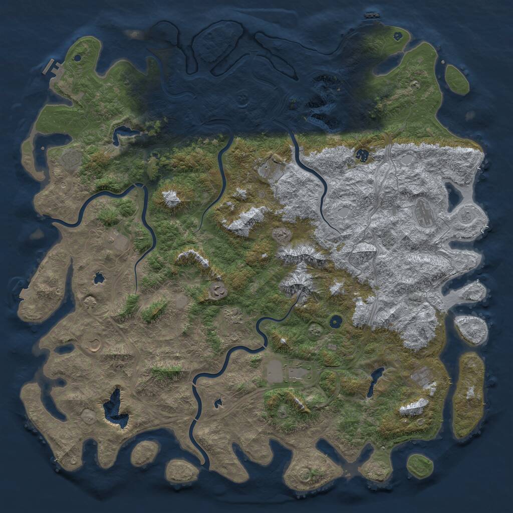 Rust Map: Procedural Map, Size: 6000, Seed: 570919693, 17 Monuments