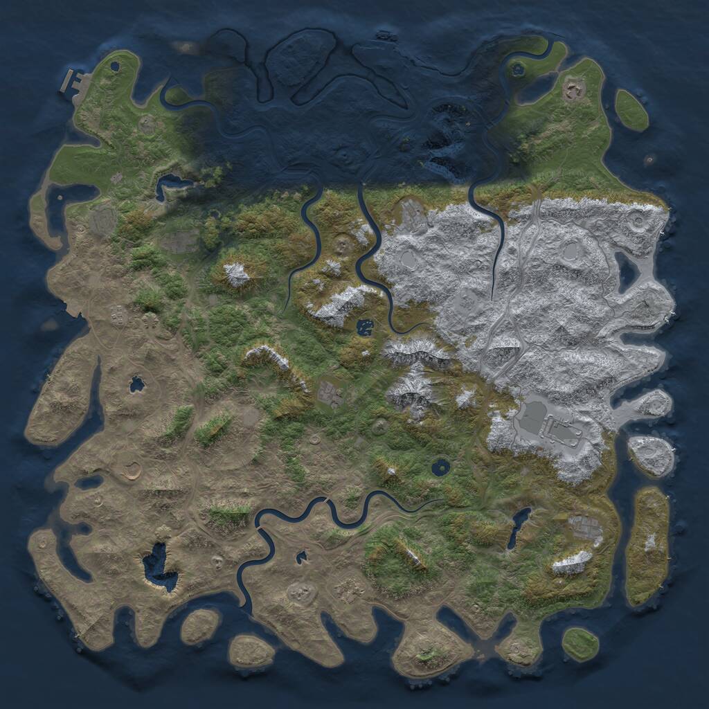 Rust Map: Procedural Map, Size: 6000, Seed: 570919693, 17 Monuments