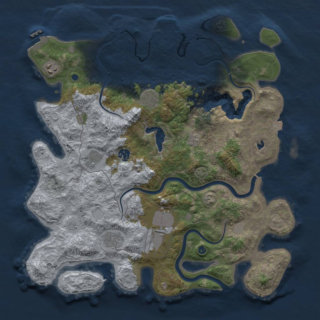 Rust Map: Procedural Map, Size: 4000, Seed: 83495766, 13 Monuments