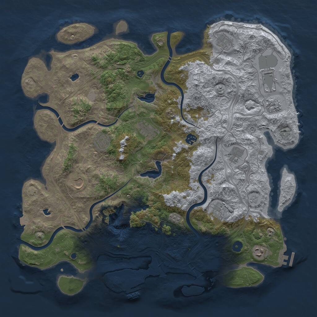 Rust Map: Procedural Map, Size: 4500, Seed: 1143958610, 17 Monuments