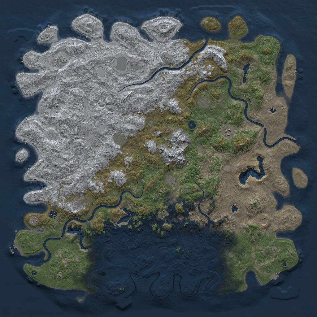 Rust Map: Procedural Map, Size: 6000, Seed: 1037867910, 17 Monuments