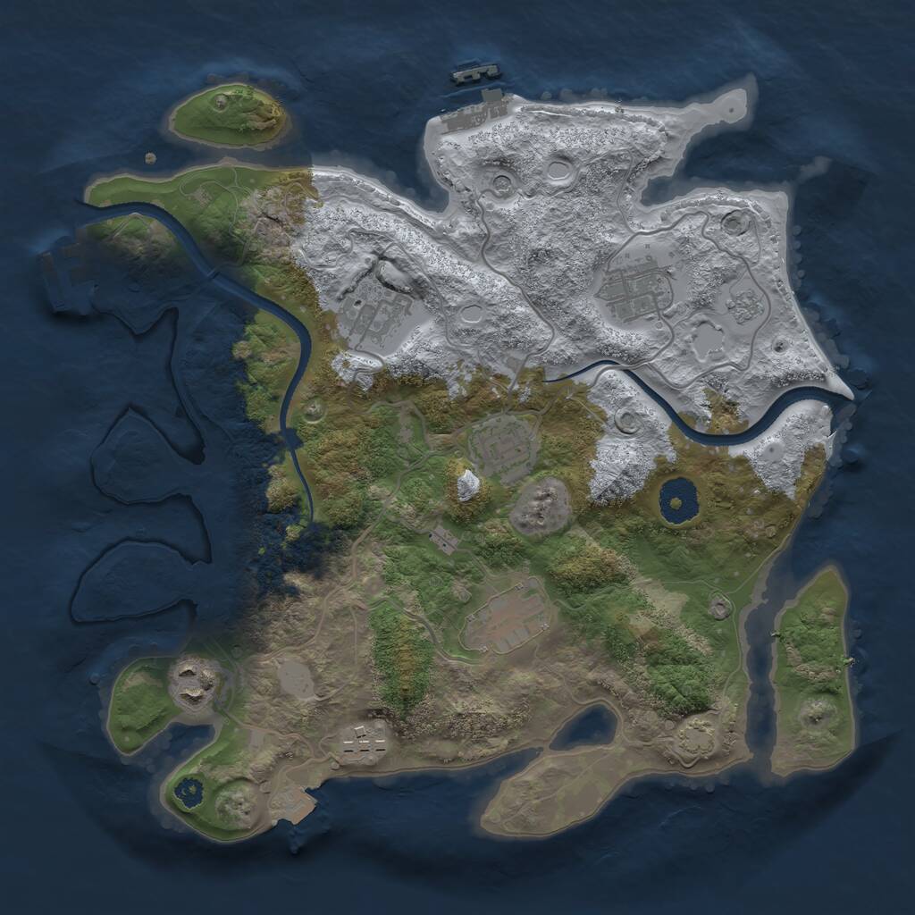 Rust Map: Procedural Map, Size: 3200, Seed: 1070235784, 12 Monuments