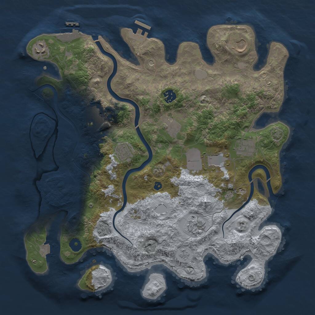 Rust Map: Procedural Map, Size: 3750, Seed: 933145316, 16 Monuments