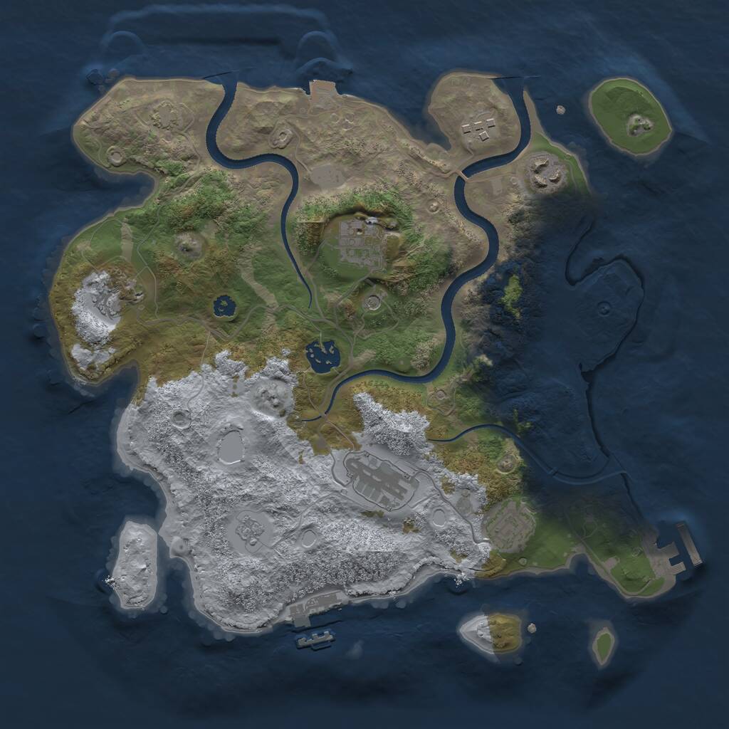 Rust Map: Procedural Map, Size: 3250, Seed: 1055087545, 13 Monuments