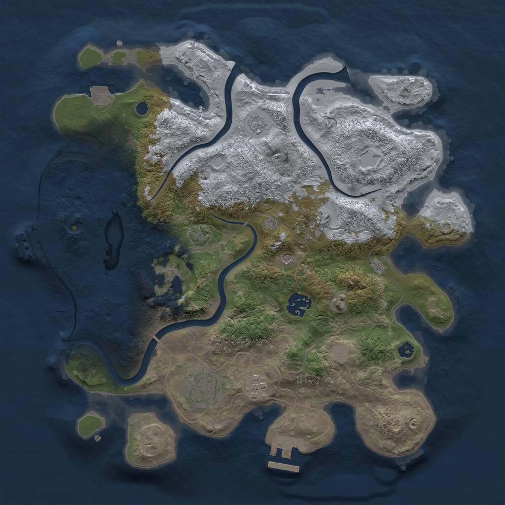 Rust Map: Procedural Map, Size: 3250, Seed: 1277288653, 11 Monuments