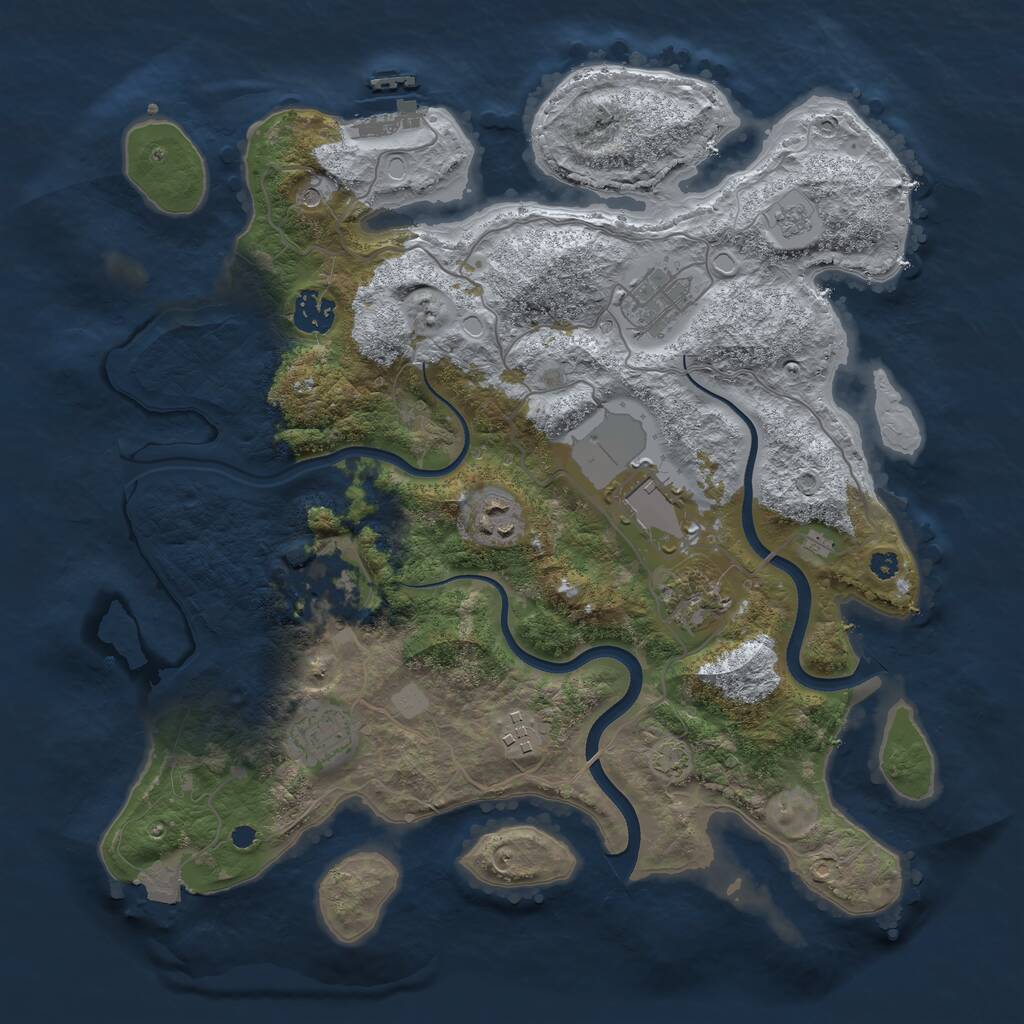 Rust Map: Procedural Map, Size: 3599, Seed: 493705415, 13 Monuments